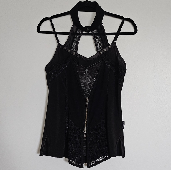 Ozzon Japan Ozz Croce Black Gothic High Neck Layered Top Silver Crosses And Lace - Picture 9 of 11